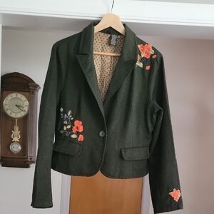 Mixit Green Blazer with Floral Embellishments